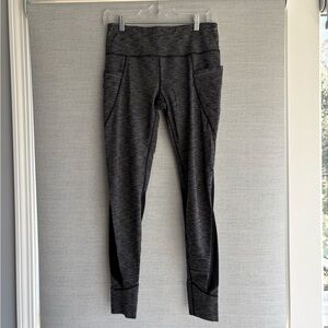 Athleta Heathered Charcoal Gray Leggings with Black Panels in Tall